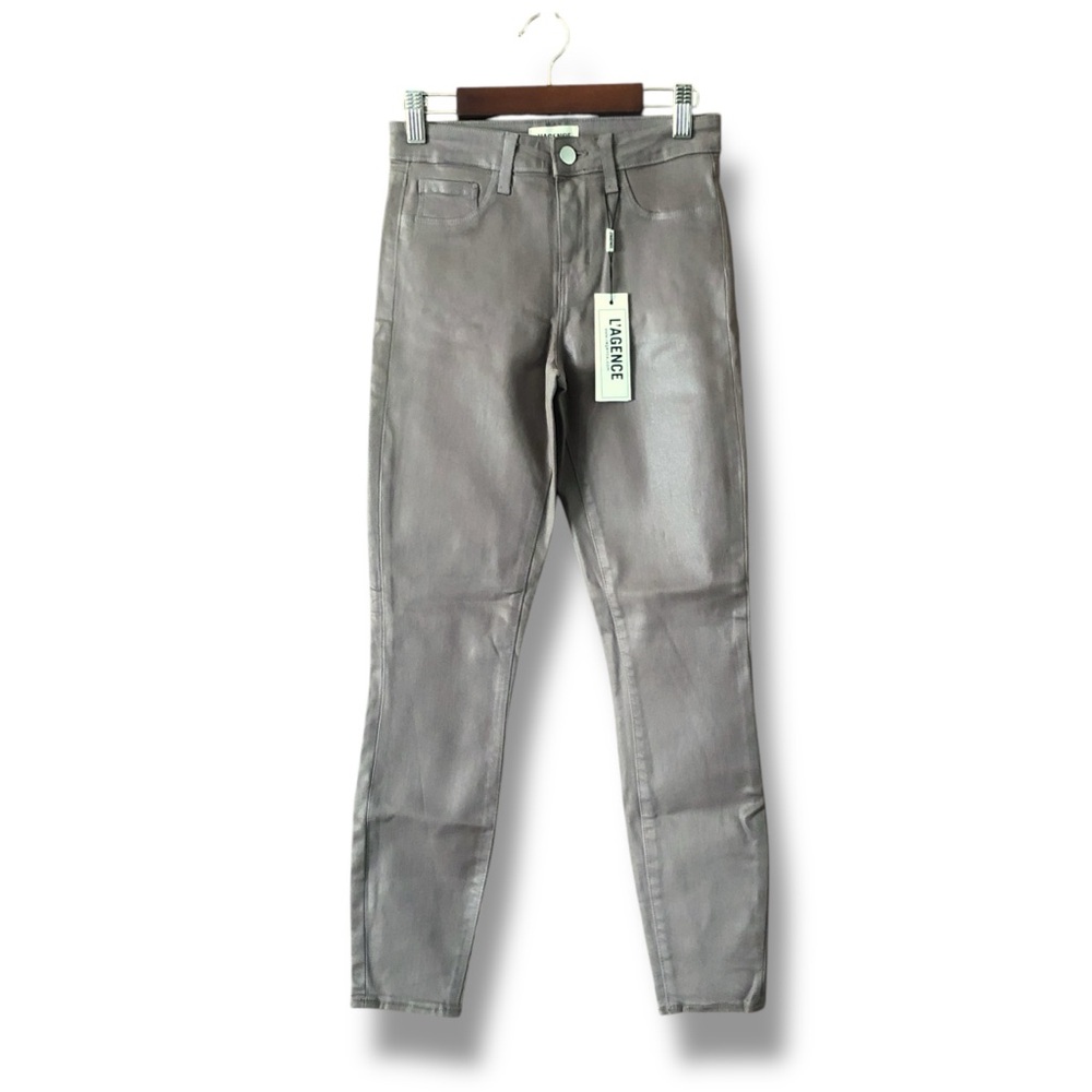 L'Agence Margot Deep Taupe Coated High Rise Skinny Jeans NWT Size 23